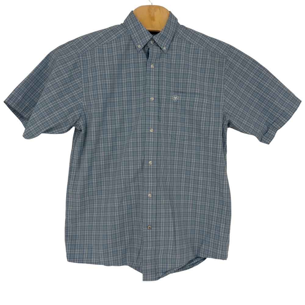 Ariat Pro Series M Blue Plaid Short Sleeve Button Up Shirt Arm Vent